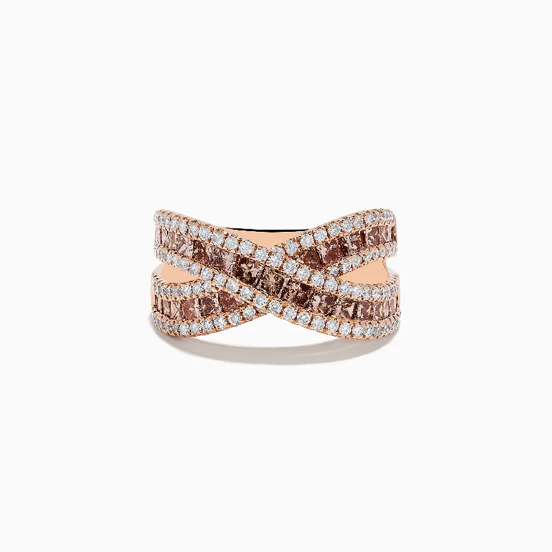 14K Rose Gold Espresso and White DIamond Crossover Ring