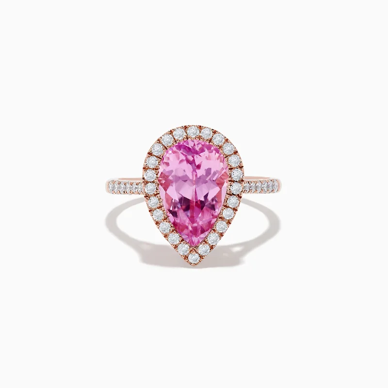 14K Rose Gold Kunzite and Diamond Ring