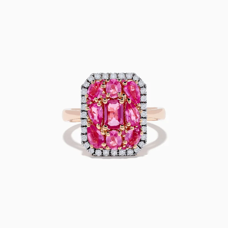 14K Rose Gold Pink Sapphire and Diamond Ring