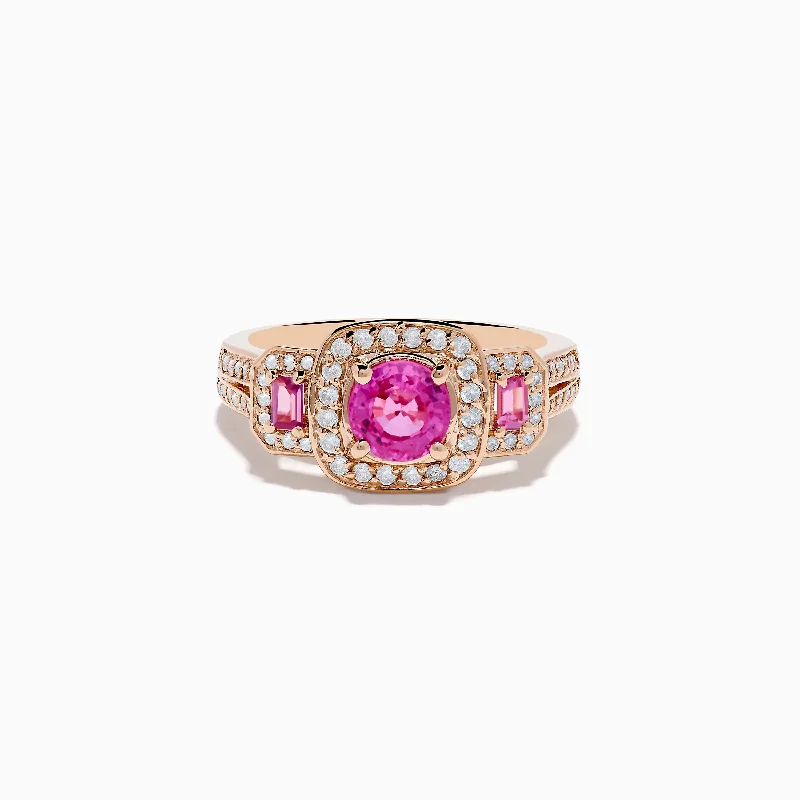 14K Rose Gold Pink Sapphire and Diamond Ring