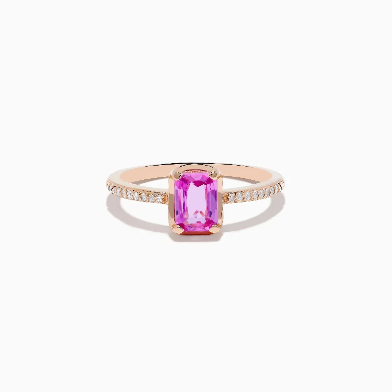 14K Rose Gold Pink Sapphire and Diamond Solitaire Ring