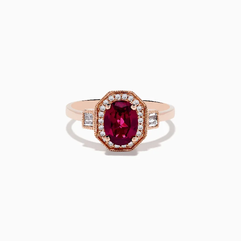 14K Rose Gold Rhodolite and Diamond Ring