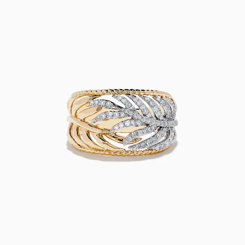 Duo 14K Two-Tone Gold Diamond Leaf Ring