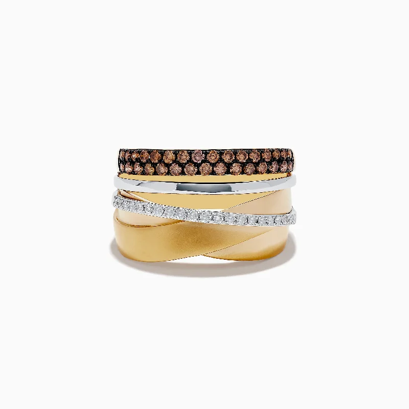 14K Two-Tone Gold Espresso and White Diamond Crossover Ring