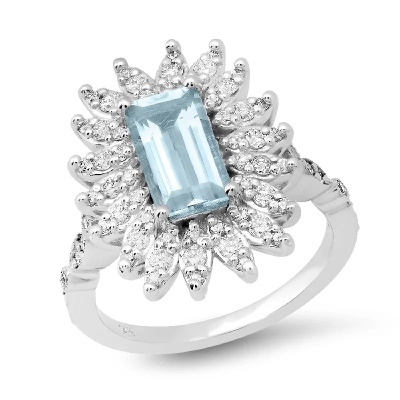 Aquamarine and Diamond Starburst Ring