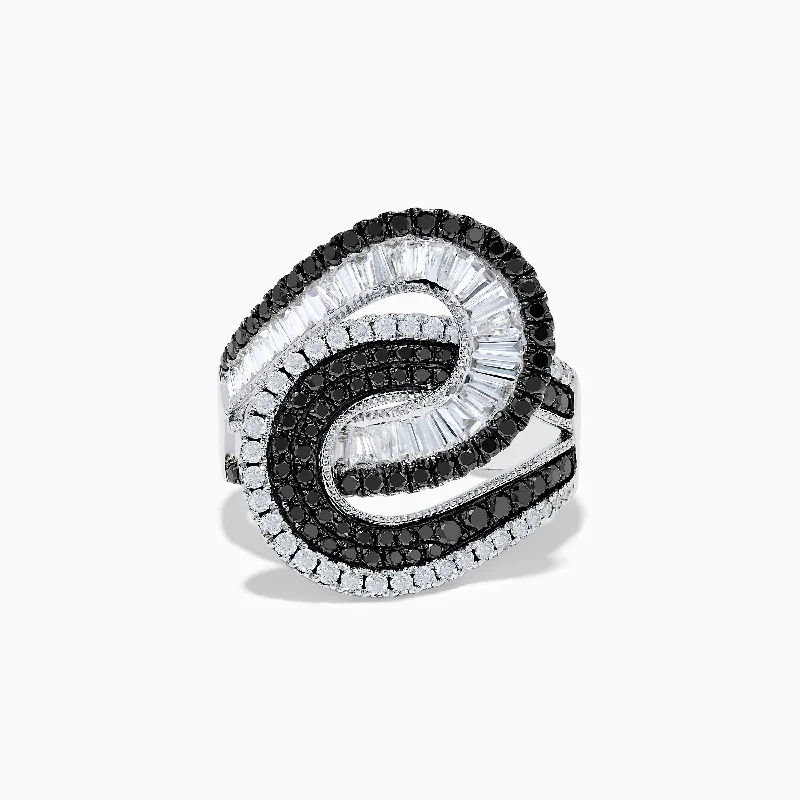 14K White Gold Black and White Diamond Swirl Ring