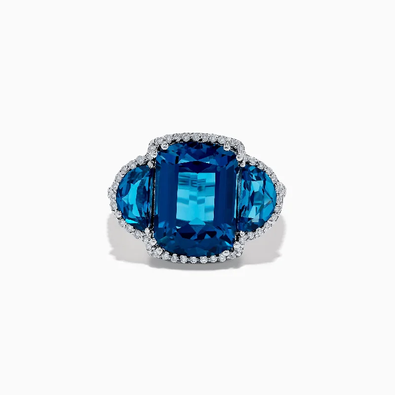 14K White Gold London Blue Topaz and Diamond Ring