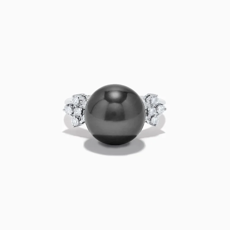 14K White Gold Tahitian Pearl and Diamond Ring