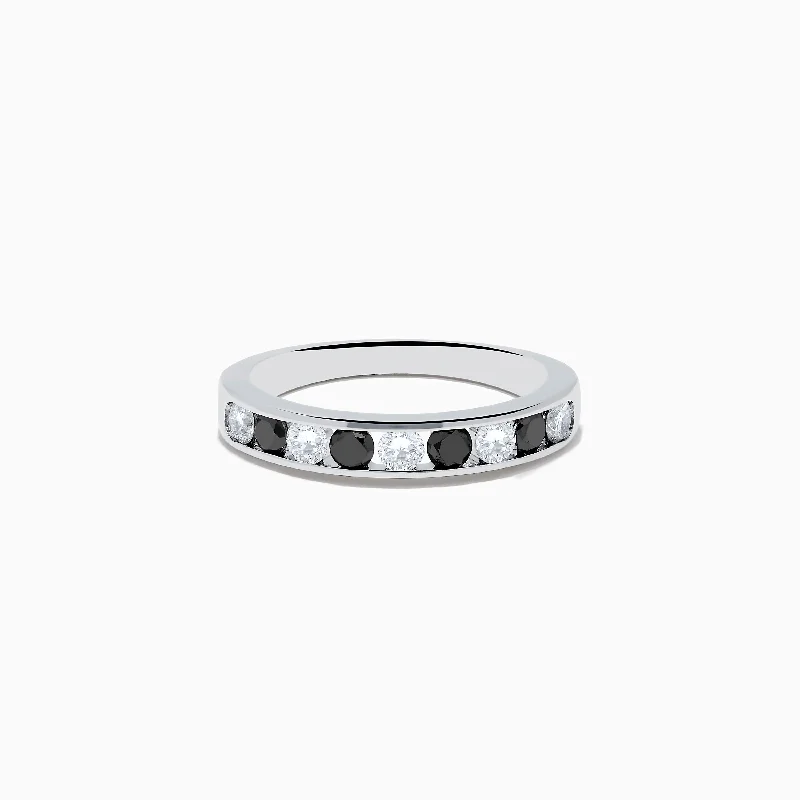 14K White Gold White and Black Diamond Band Ring