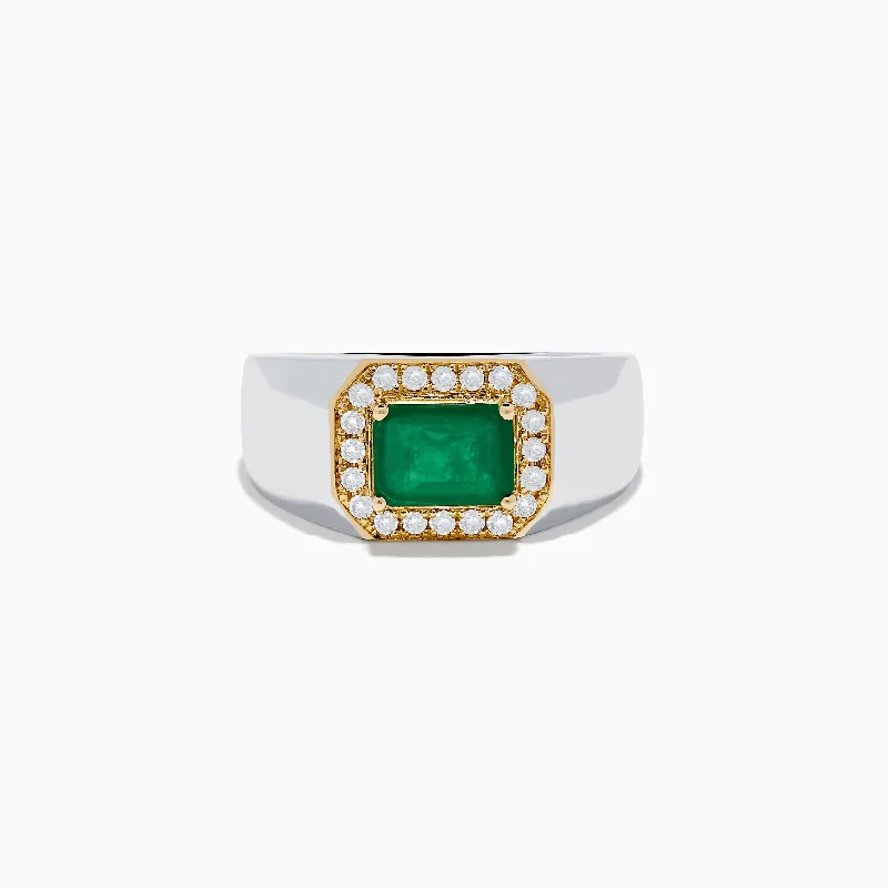 14K White & Yellow Gold Emerald and Diamond Ring