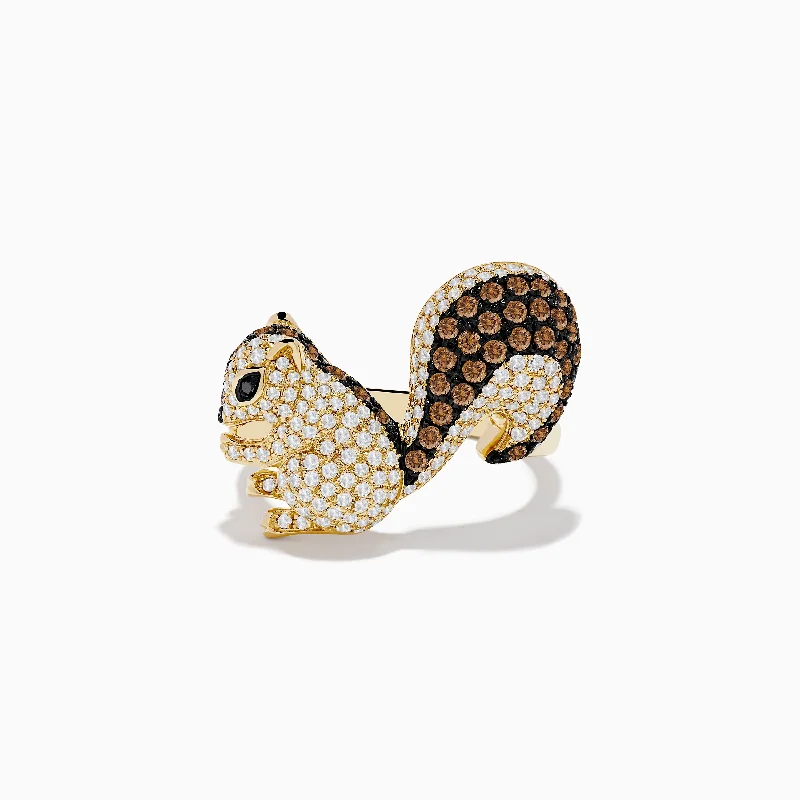 14K Yellow Gold Black, Espresso and White Diamond Squirrel Ring