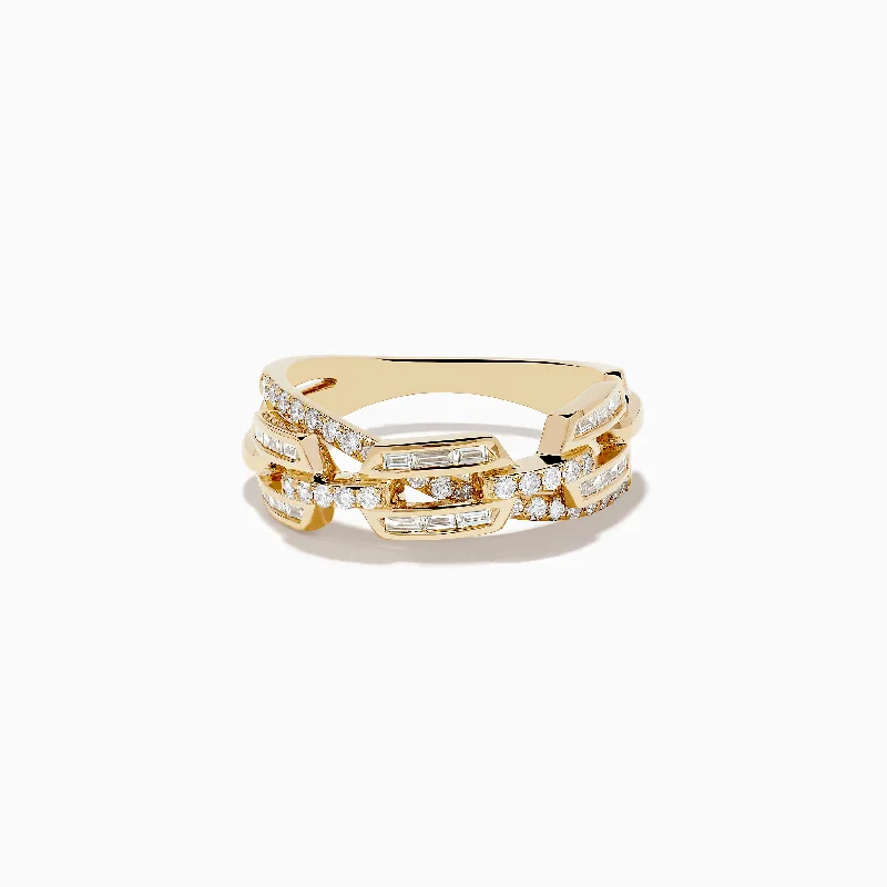 14K Yellow Gold Diamond Chain Link Crossover Ring 0.46 TCW