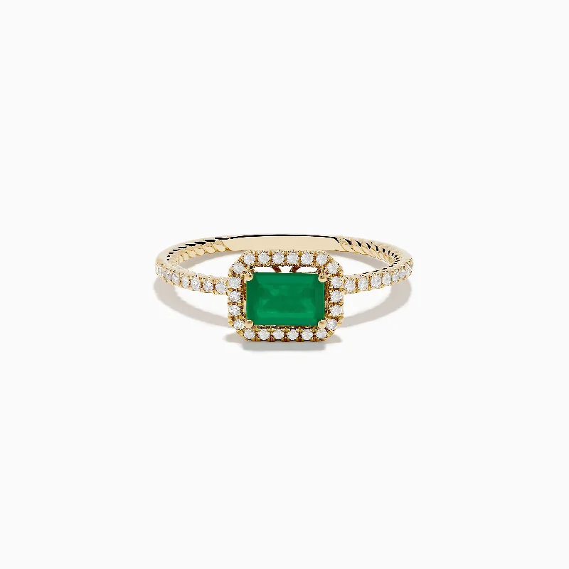 14K Yellow Gold Emerald and Diamond Ring