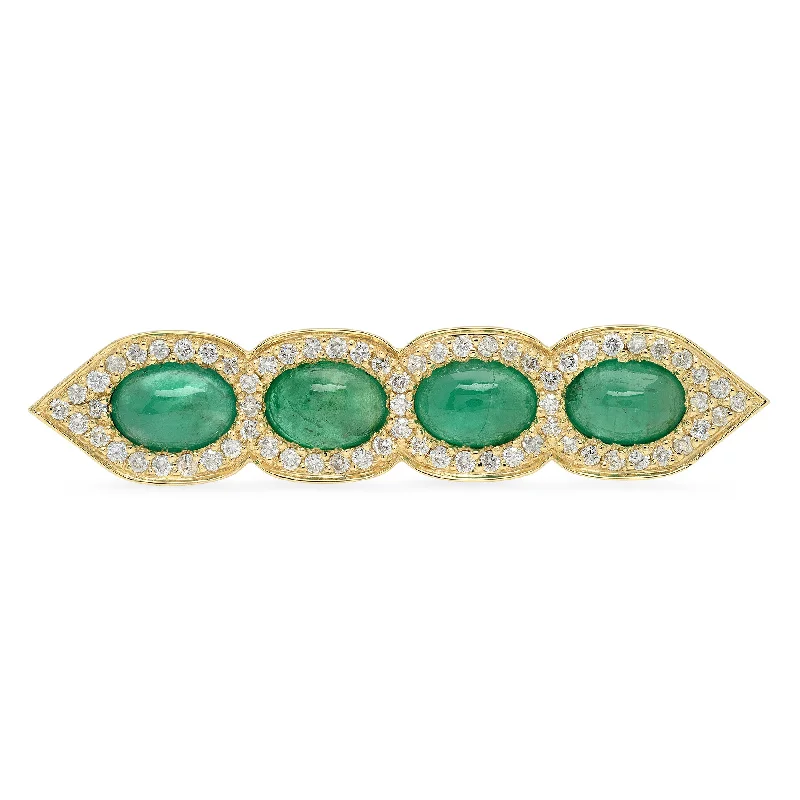 18K YG Emerald Deco Diamond Ring