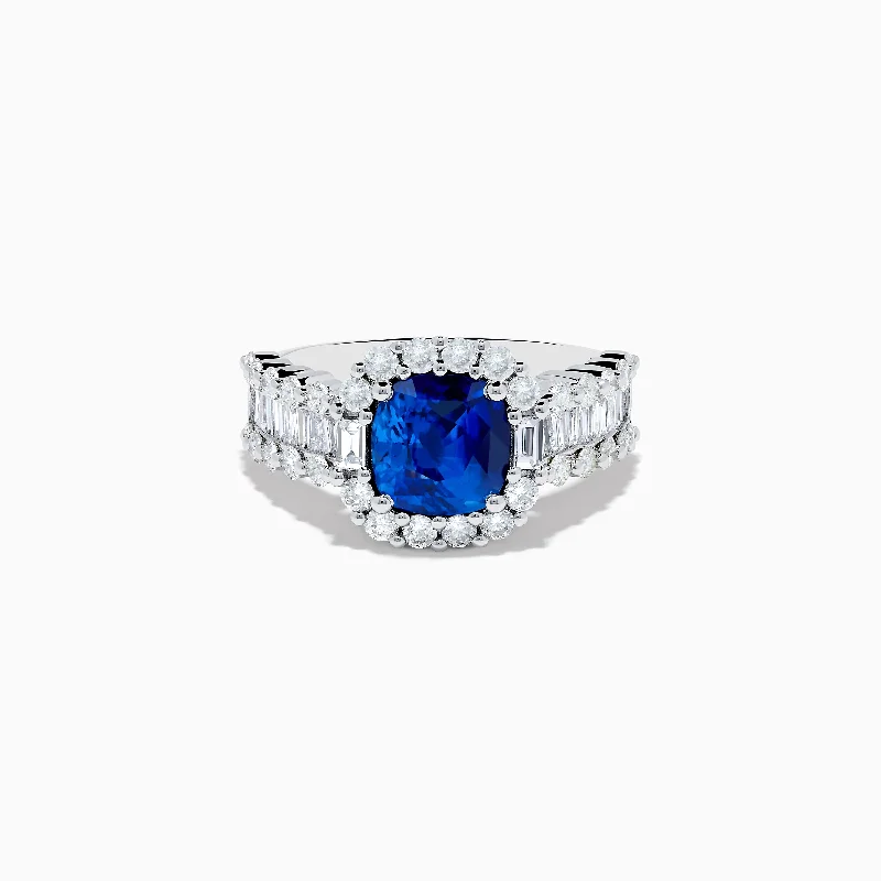 18K White Gold GIA Certified Cushion Cut Blue Sapphire and Diamond Ring