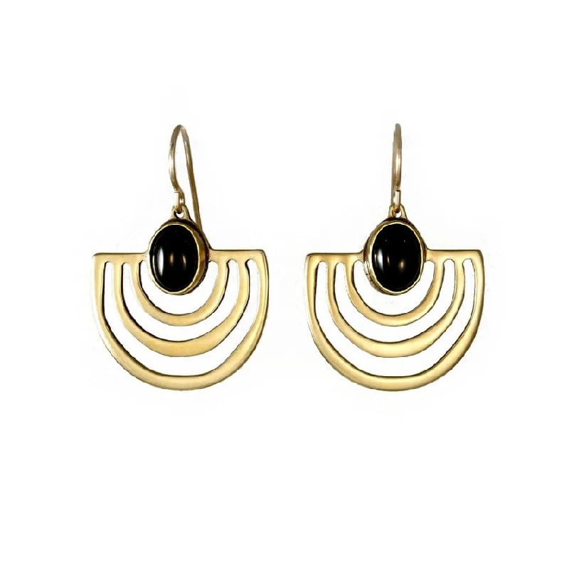 Onyx Halo Earrings Brass