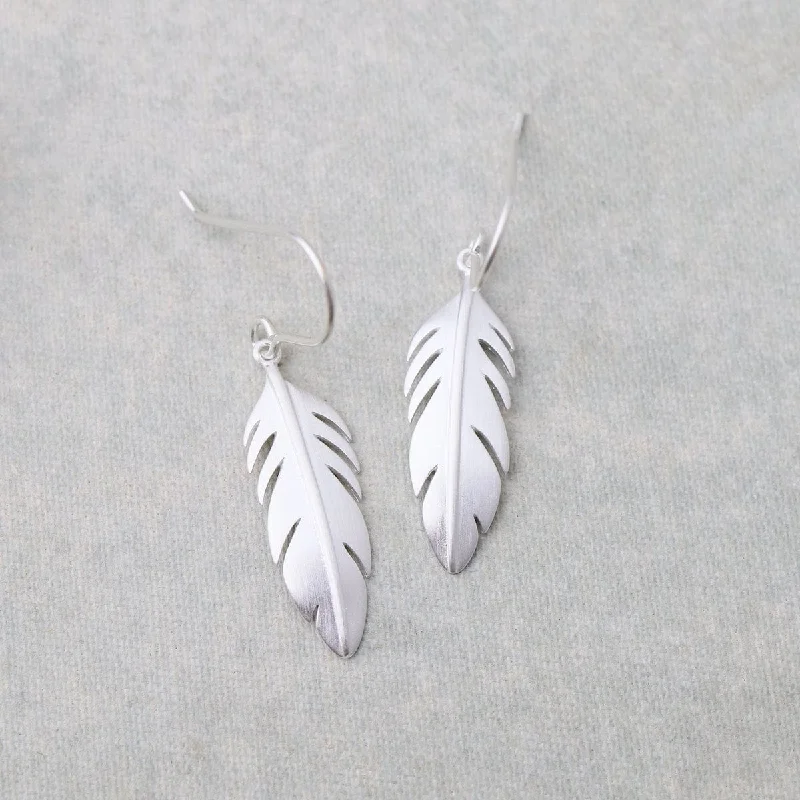 Extra Small Solid Feather Earrings - Brushed Sterling Silver