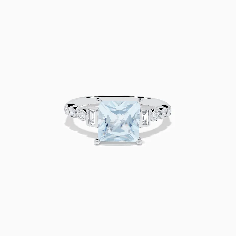 Aquarius 14K White Gold Aquamarine and Diamond Ring