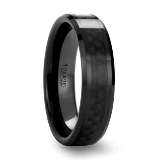 Black Carbon Fiber 6mm Band Inlaid with Black Ceramic