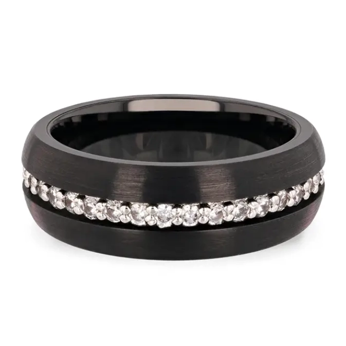 Black Tungsten Carbide 8mm Domed Band with White Sapphires