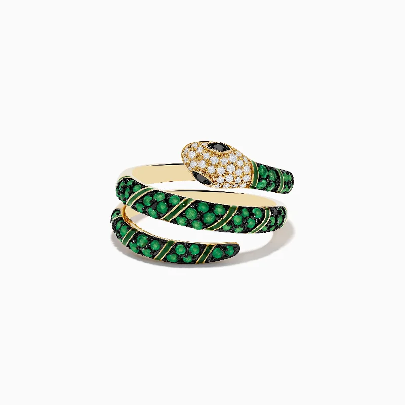 Brasilica 14K Yellow Gold Emerald and Diamond Wrap Snake Ring