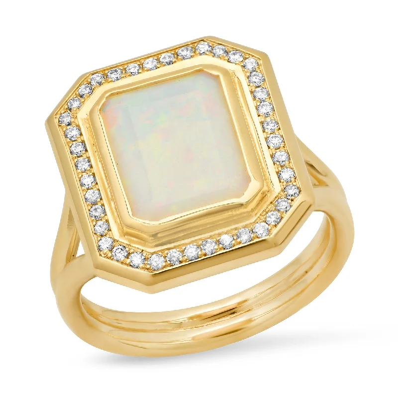 14K YG Opal and Diamond Ring