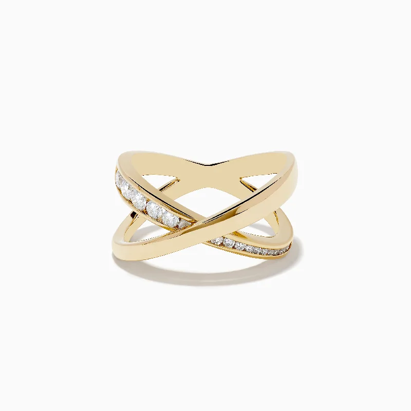 D'Oro 14K Yellow Gold Diamond Criss Cross Ring