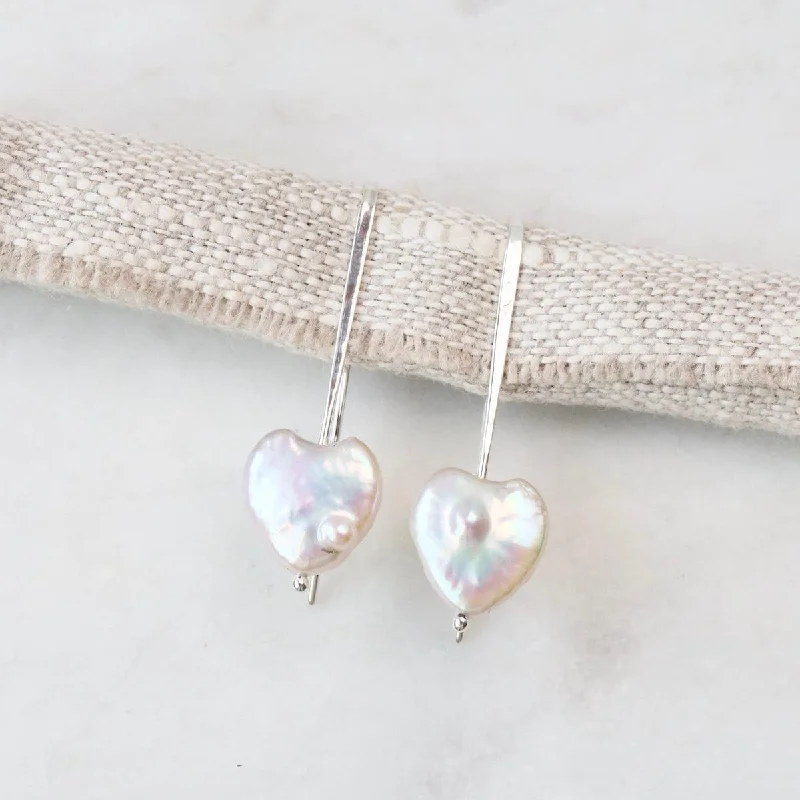 Heart Pearl Stick Earrings