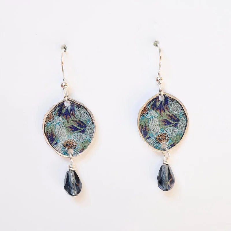 Water Lily Oval with Blue Crystal Drops Earring