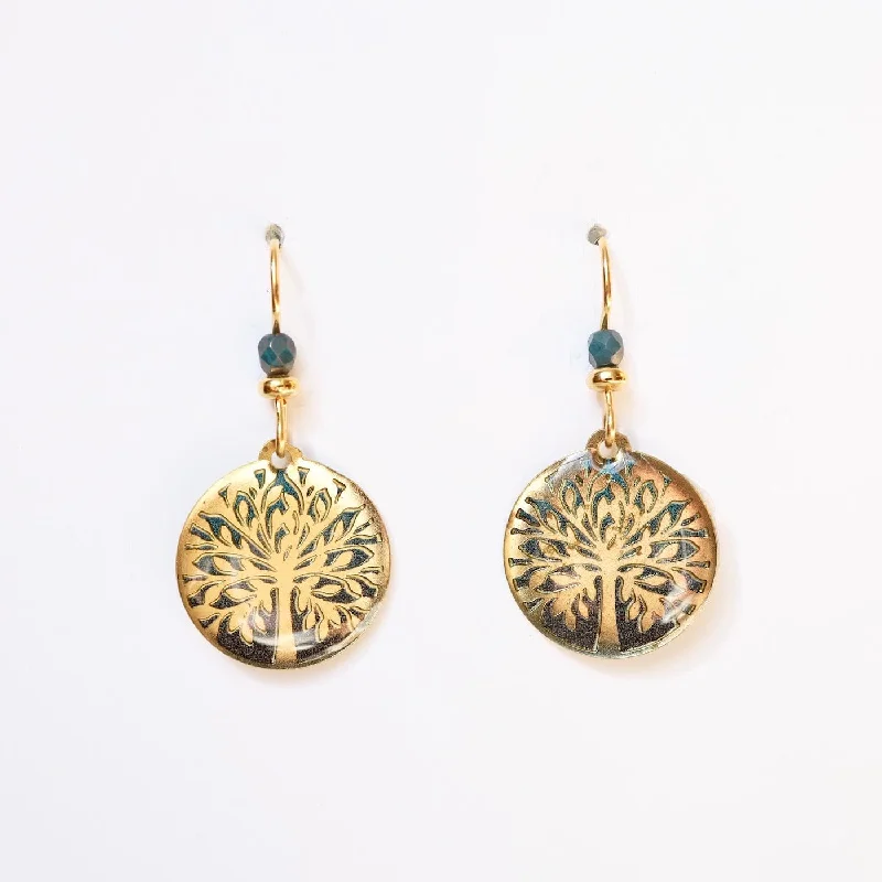 Brass Blue Ombre Tree Of Life Earring