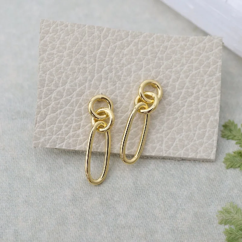 Gold Vermeil Interlocking Ovals & Rings On Post Earrings