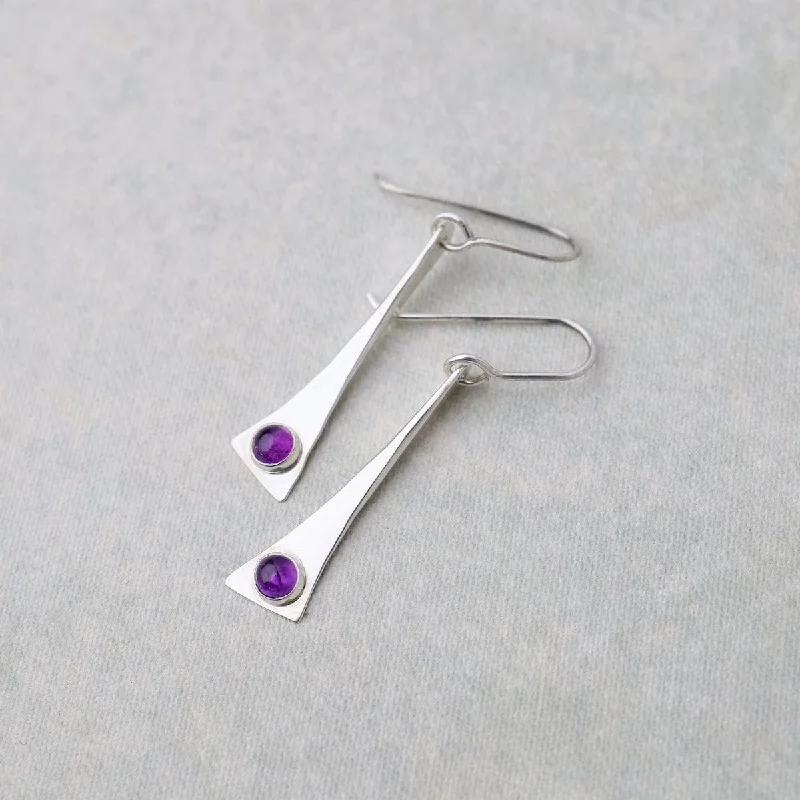 Elongated Triangle Earrings with Amethyst