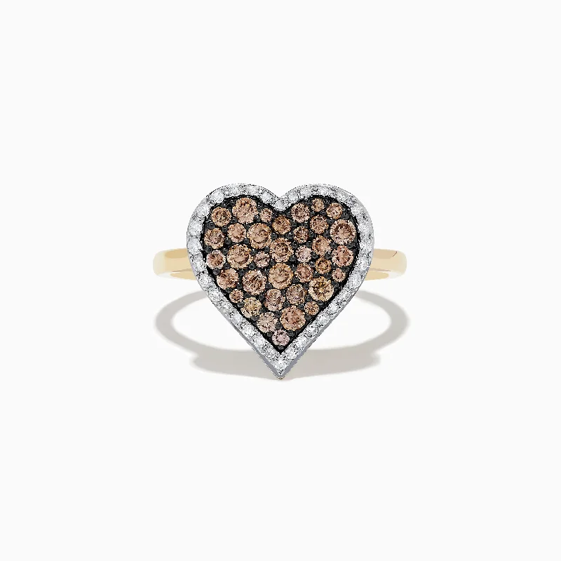 14K Yellow Gold Espresso and White Diamond Heart Ring