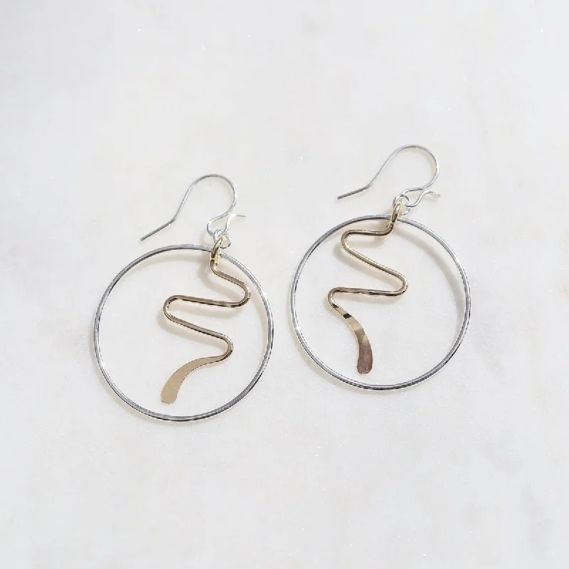 Wavy Circle Dangle Earrings - Gold Filled & Sterling Silver