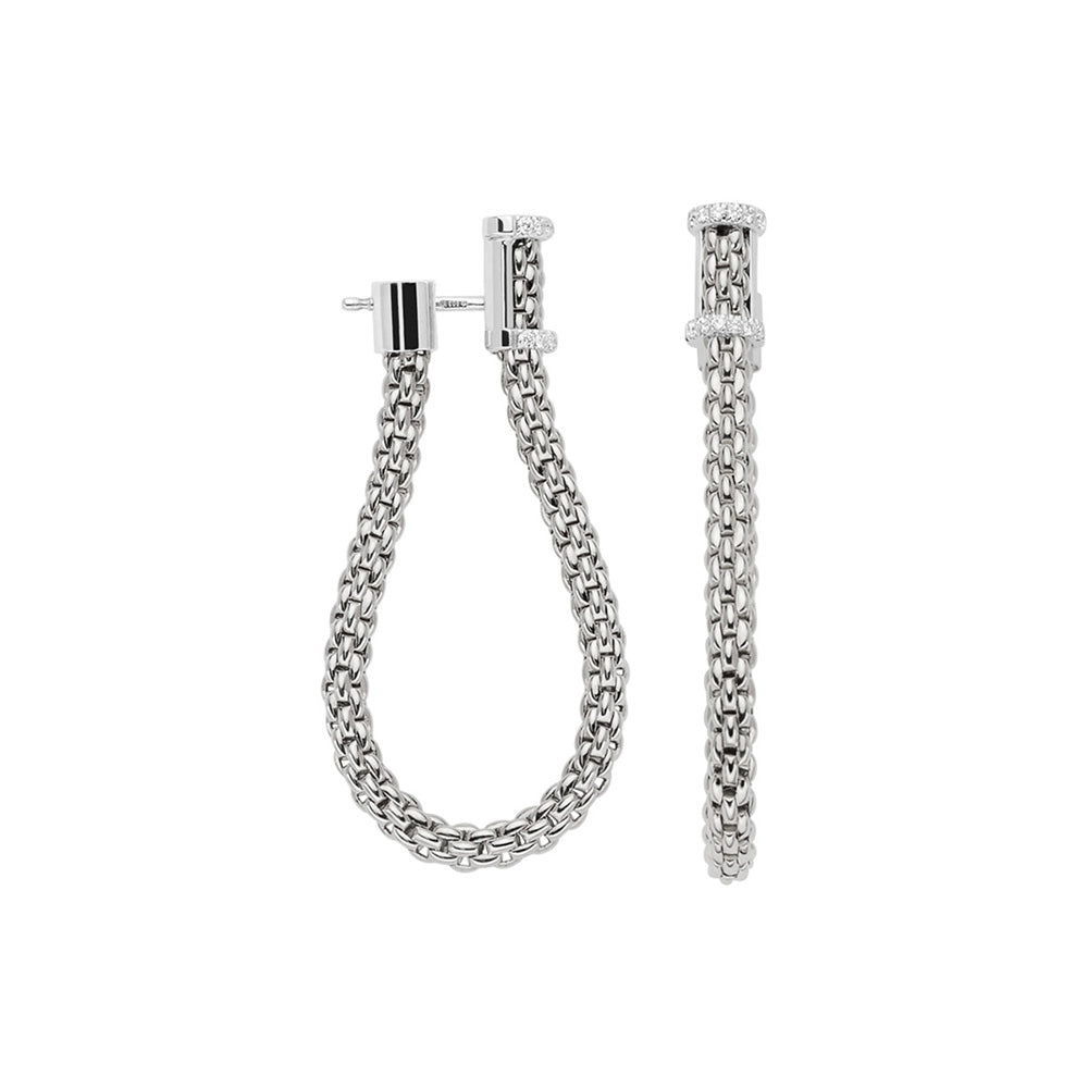 Fope 18K White Gold Essentials Collection Mesh Chain Dangle Earrings with Diamonds