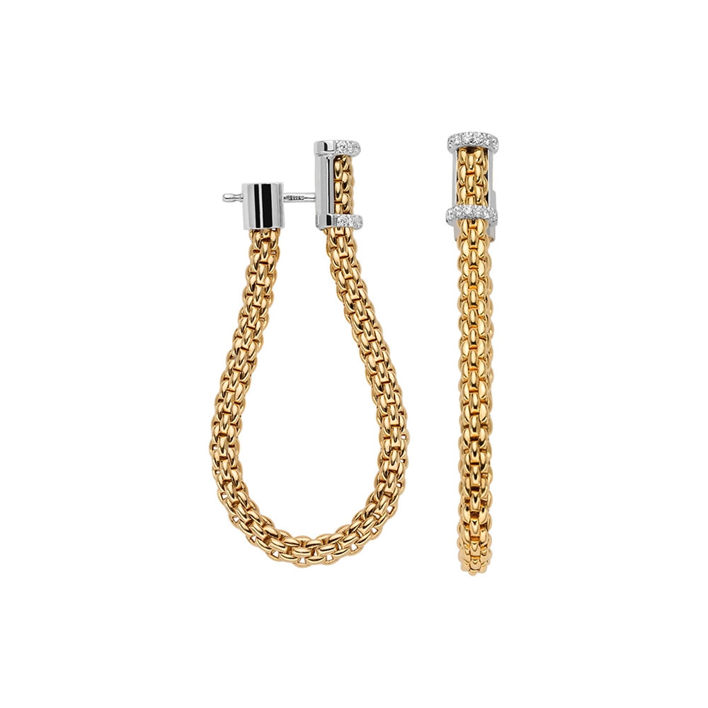 Fope 18K Yellow Gold Essentials Collection Mesh Chain Dangle Earrings with Diamonds