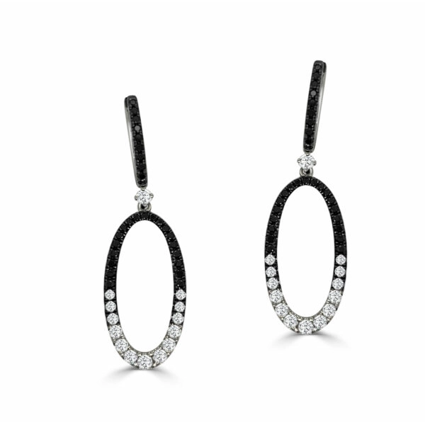 Frederic Sage 14K White Gold Black and White Diamond Oval Dangle Earrings