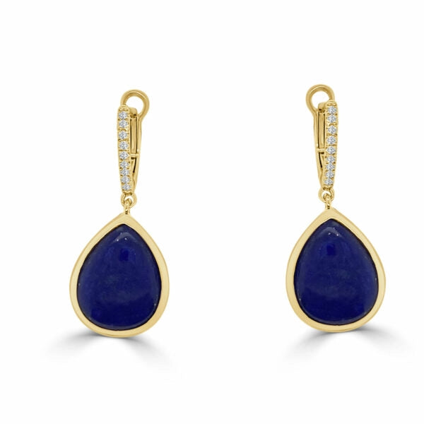 Frederic Sage 14K Yellow Gold Pear Shaped Lapis & Diamond Dangle Earrings