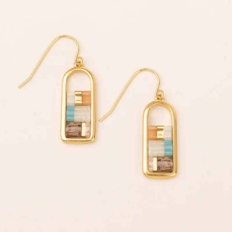 Good Karma Miyuki Frame Earrings - Mint/Peach/Gold