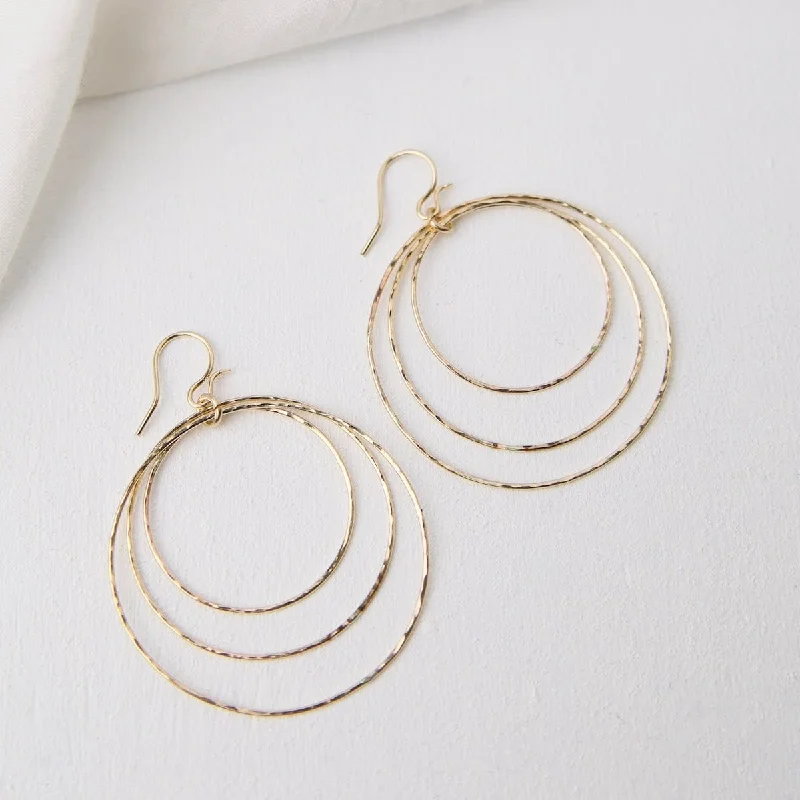 3 Hammered Circle Earrings - Gold Filled