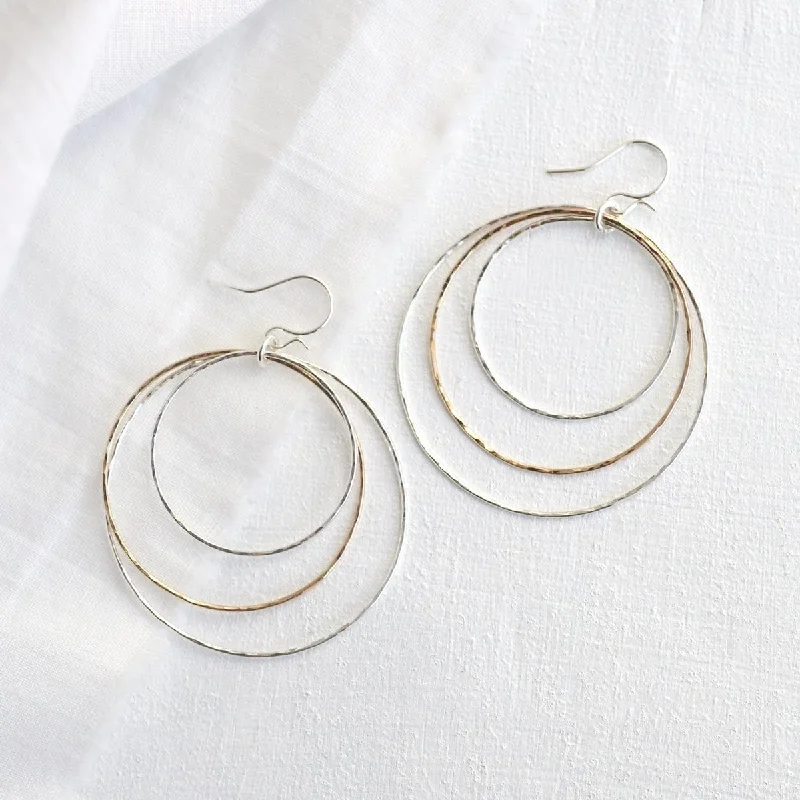 3 Hammered Circle Earrings - Mix Metal