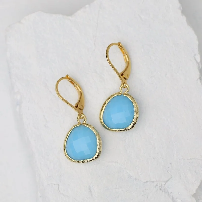 Gold Plated Leverback Sky Blue Gemstone Earrings