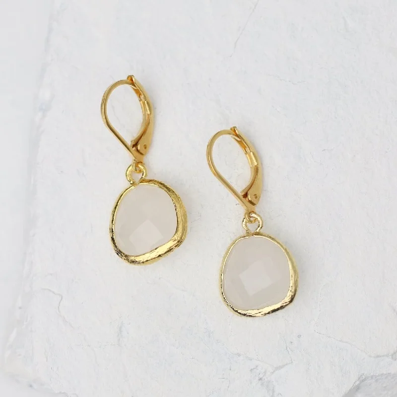 Gold Plated Leverback White Snow Gemstone Earrings