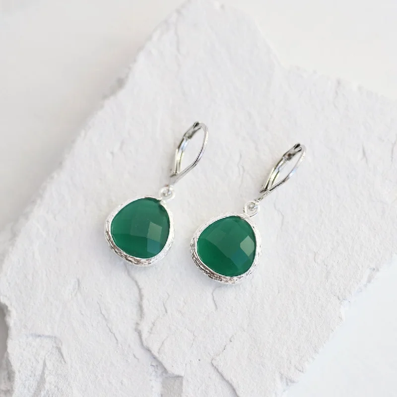 Sterling Silver Leverback Palace Green Gemstone Earrings