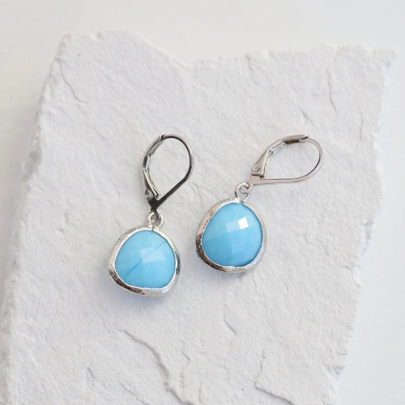 Sterling Silver Leverback Sky Blue Gemstone Earrings