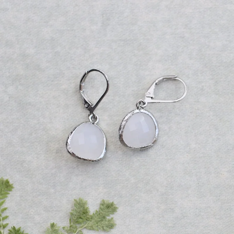 Sterling Silver Leverback White Snow Gemstone Earrings