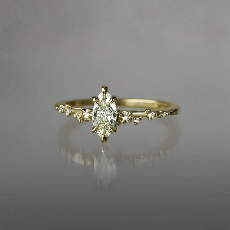 Marquise Cut Green Diamond White Wisp Ring