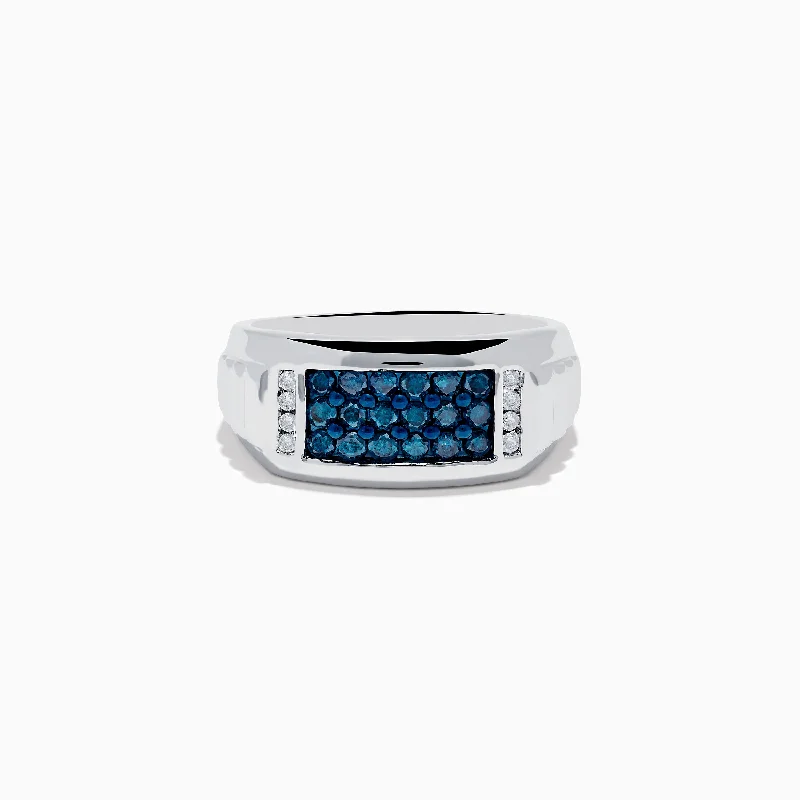 Men's 14K White Gold Blue and White Diamond Ring