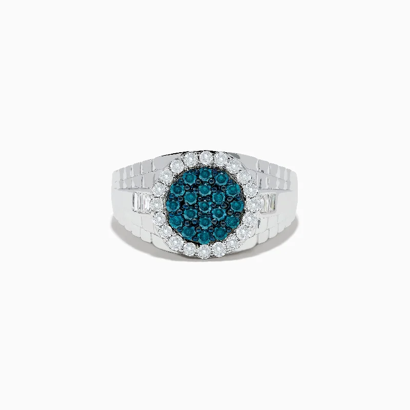 Men's 14K White Gold Blue and White Diamond Ring