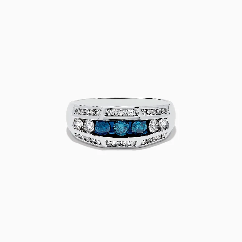 Men's 14K White Gold Blue and White Diamond Ring